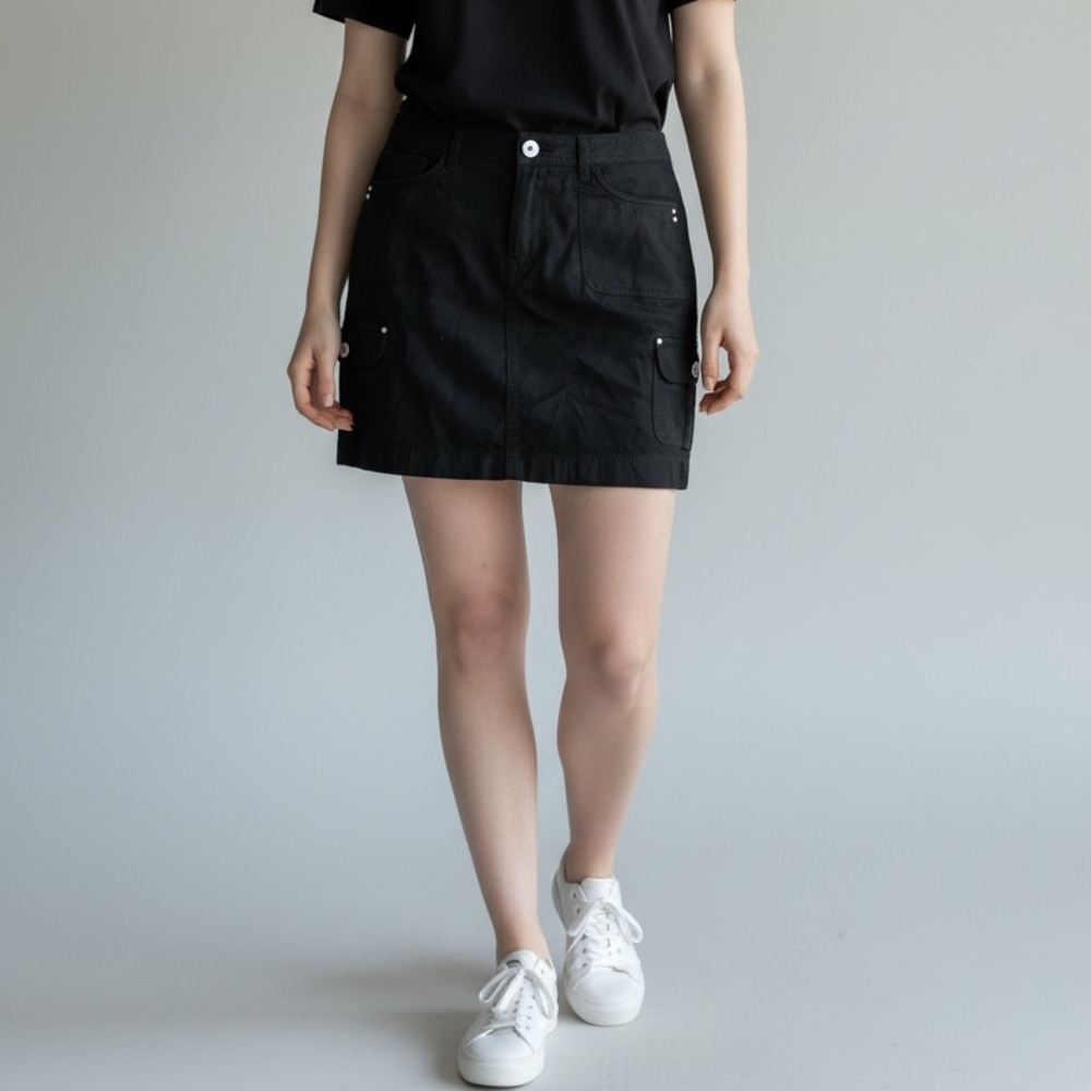 WHBM Black Cargo Mini Skirt Y2K Size 10